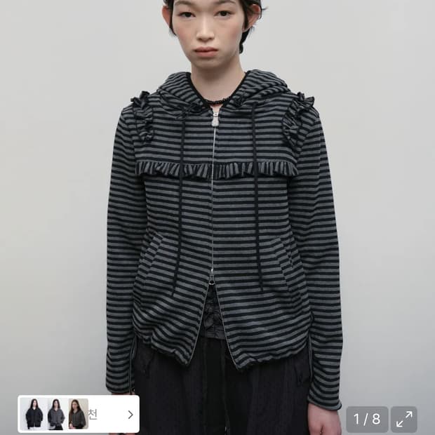 타입서비스 Ruffled Stripe Zip Hoodie [BLACK]
