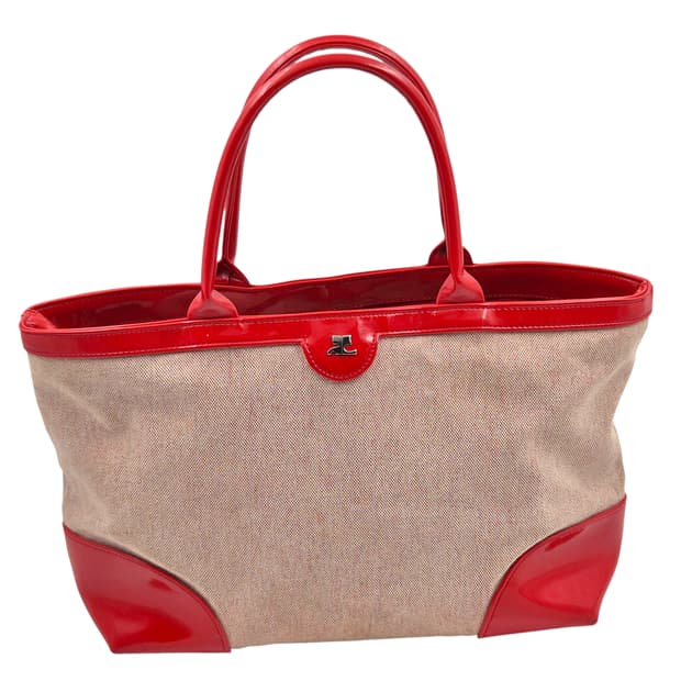 90s 프랑스 꾸레쥬 레드 에나멜 자카드 토트백