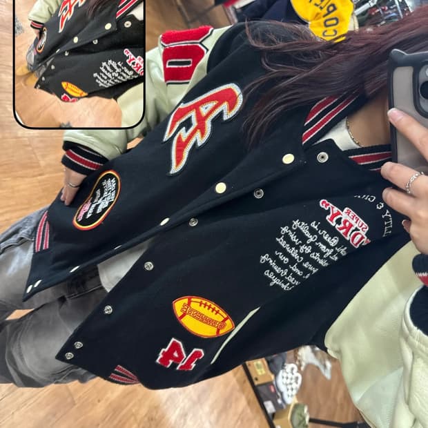 슈퍼 드라이 가죽 바시티자켓