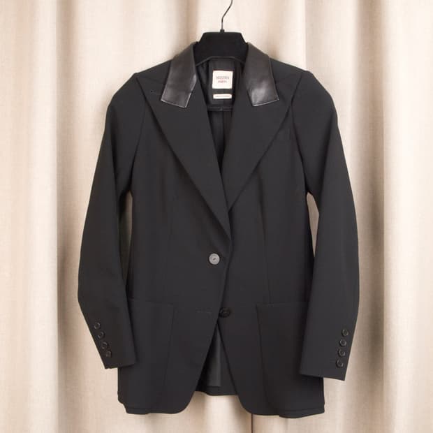 Leather Collar Wool Jacket