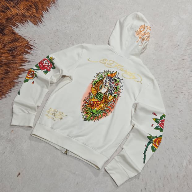 에드하디 올드스쿨 화이트 후드집업