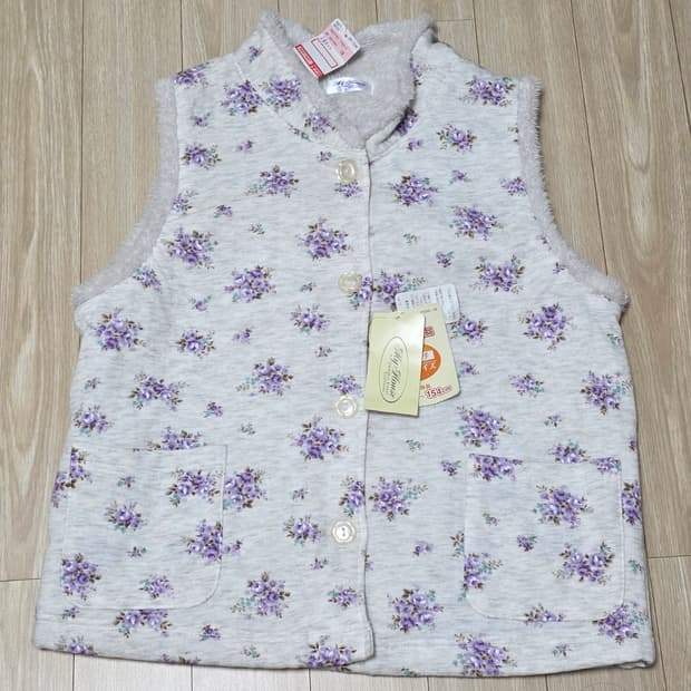 일본빈티지) 꽃무늬 퍼플로즈 모리걸st 누빔 퀄팅 후리스 겨울 조끼