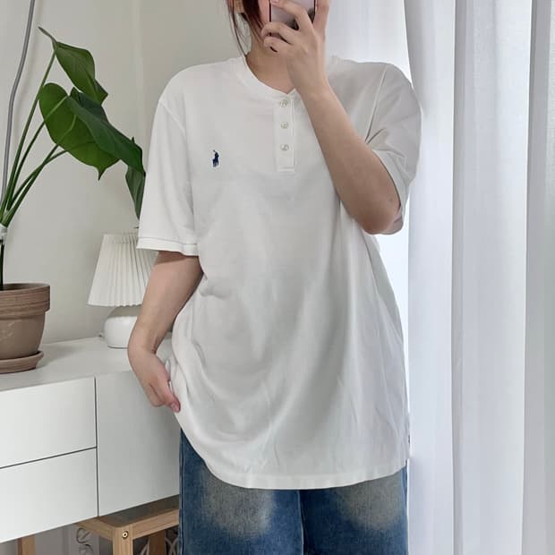 [정품] 폴로 화이트 / 네이비포니 헨리넥 반팔티 [ L ]