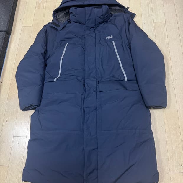 (105)휠라 헤비 벤치 롱다운 패딩 점퍼 네이비