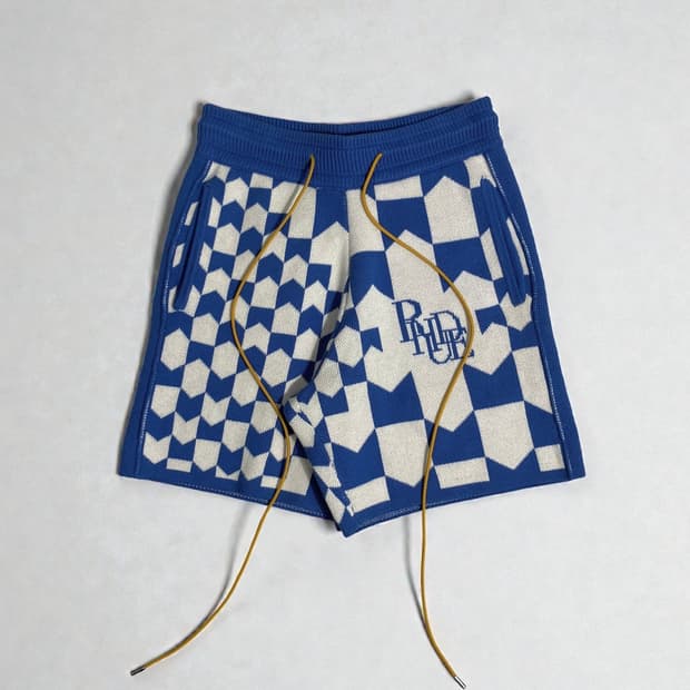RHUDE 루드 레이싱 체커 면/캐시미어 니트 반바지 블루 S사이즈