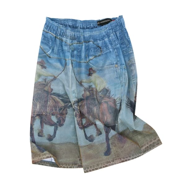 앤더슨벨 유니섹스 더블 레이어 프린트 메쉬  쇼츠  블루