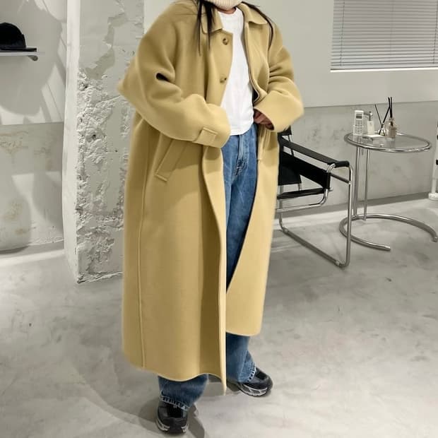 오버핏베이지롱코트 남녀공용