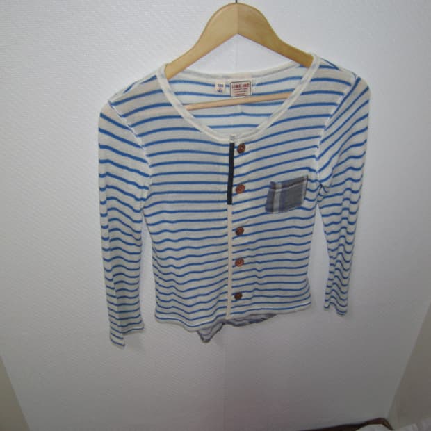 blue stripe flower button cardigan