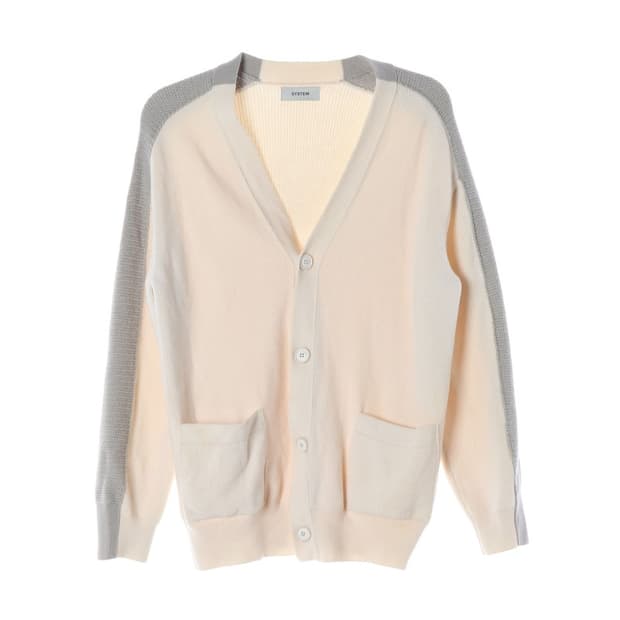 시스템 옴므 울 100% 배색 브이넥 가디건