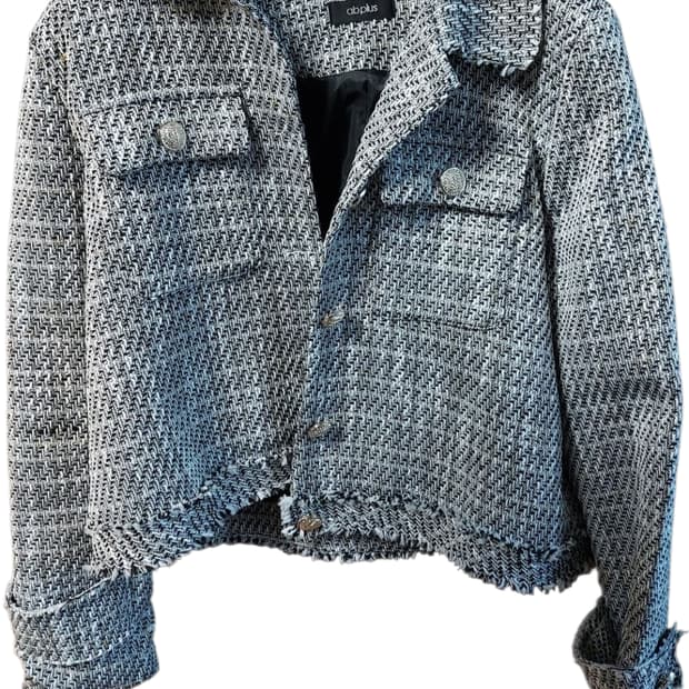 새상품) 에이비플러스 ab plus 카라 패턴 단추 트위드 자켓