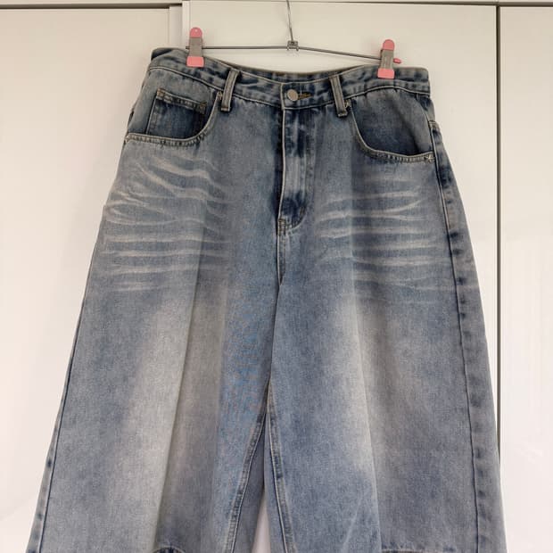 이지노이지 8부 데님 버뮤다팬츠-라이트블루
