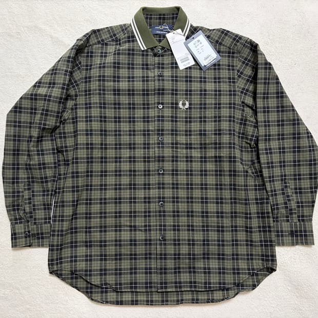 [M] 프레드페리x빔즈 브러쉬드 옥스포드 타탄체크 셔츠 (그린)