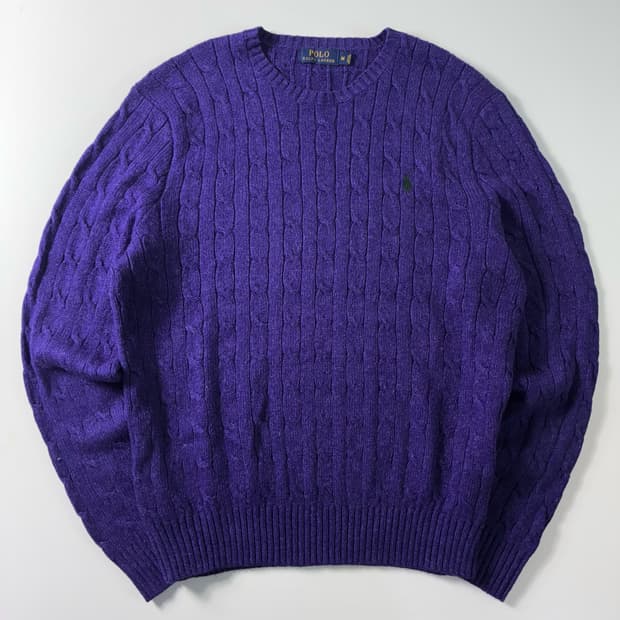 Polo  폴로 랄프로렌 자수 터사실크 퍼플 꽈배기 니트 