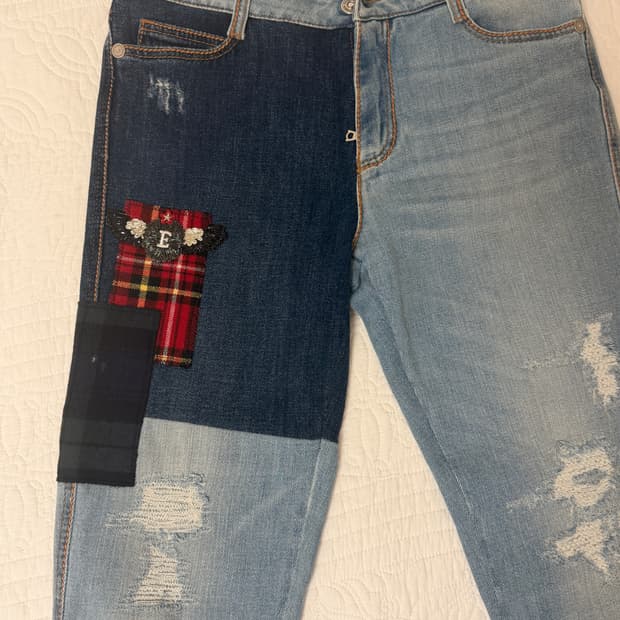 에르마노 설비노 체크 패치 청바지 진 데님 체크 68