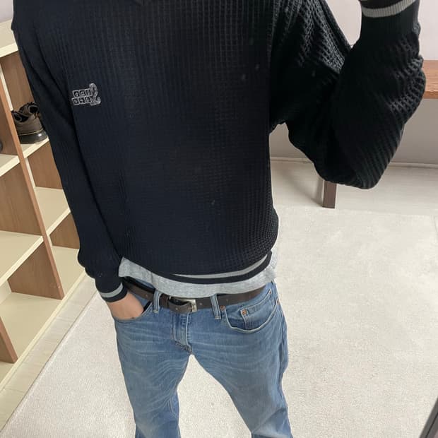 M) santafe 크롭 와플 니트