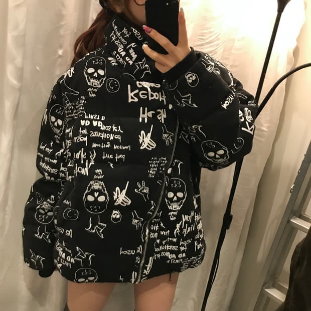 Vintage 고스펑크 고딕 갸루 스컬 언발란스 패딩