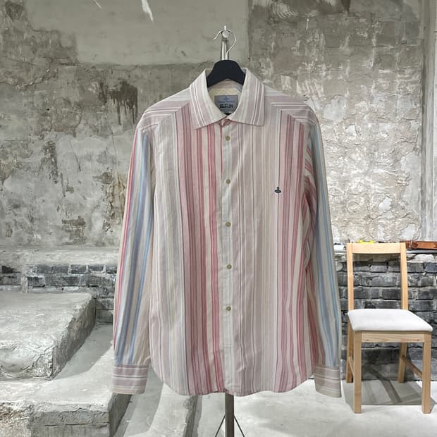 비비안 웨스트우드 맨 믹스 orb로고 스트라이프 코튼 카라 셔츠