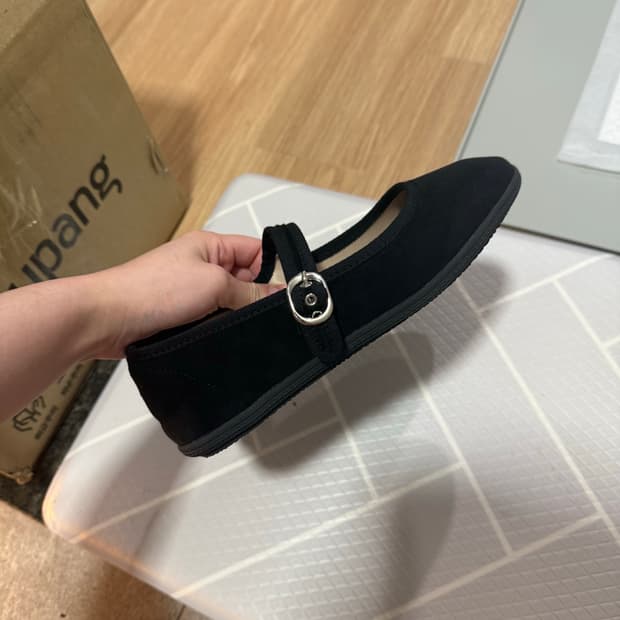 울 플랫 메리제인 슈즈 블랙 220~225