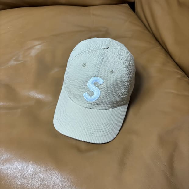 슈프림 S로고 6패널 볼캡 모자 시어서커 탄