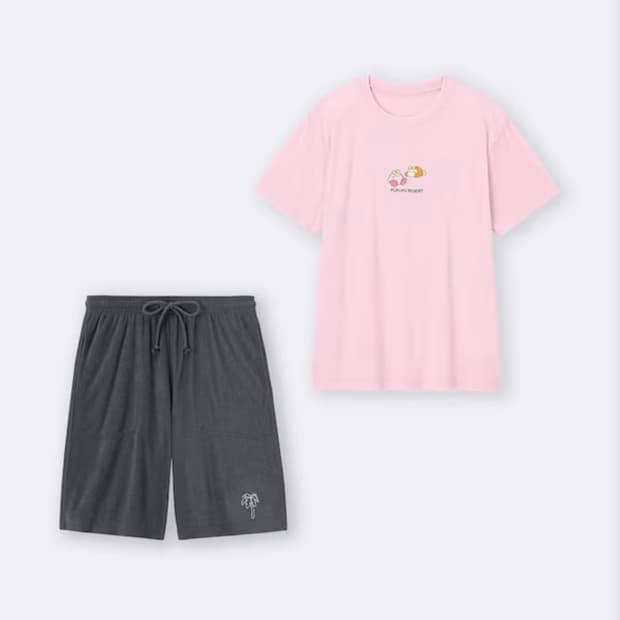 [3XL] GU 별의 커비 파일 라운지 세트[반소매&쇼트팬츠] 핑크 그레