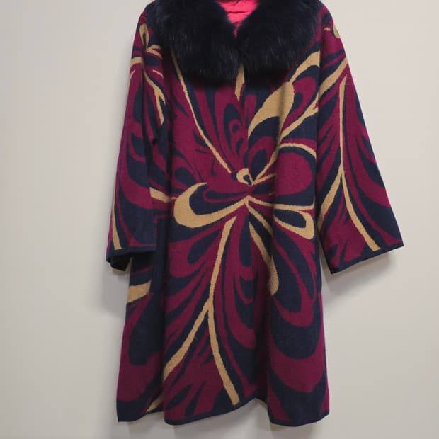 폭스퍼 패턴  카라 니트 코트