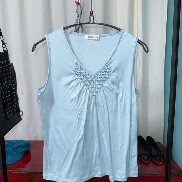 Light Blue Smocked V-Neck