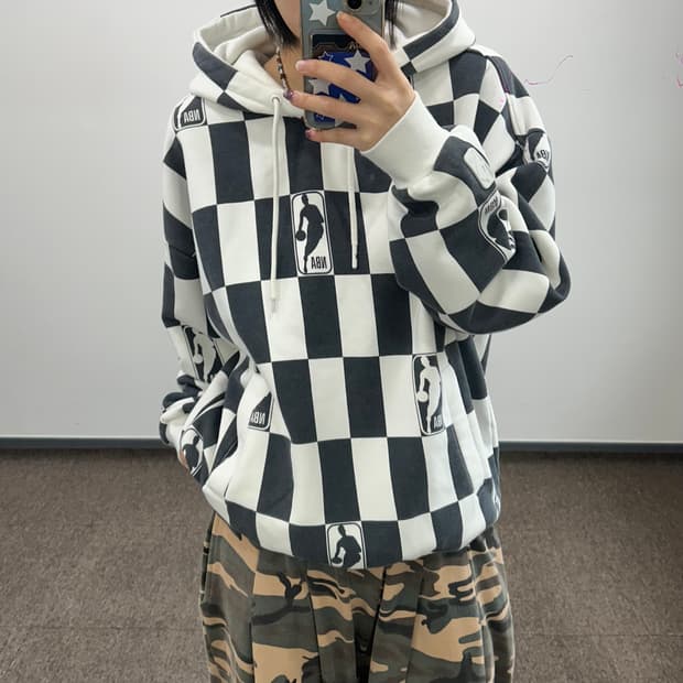 NBA 블랙 화이트 체커보드 후드티
