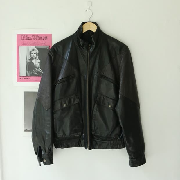 빈티지 블랙 레더 봄버 자켓