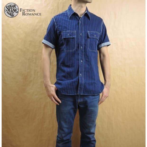 SUGAR CANE 슈가케인 5.2oz 인디고  1/2 워크 셔츠