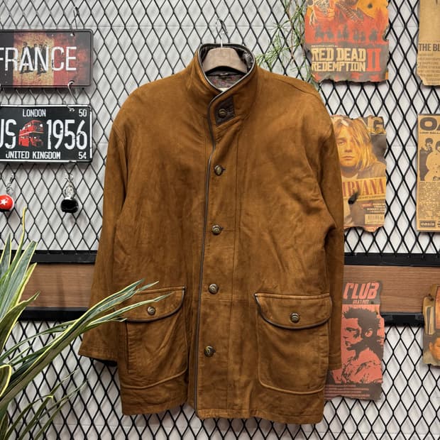 90s JPN VINTAGE 양가죽 스웨이드 미디 코트 브라운