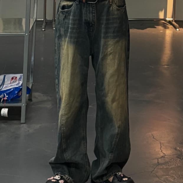 에스빈 절개 워싱 와이드 데님팬츠 A1497