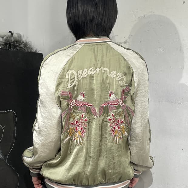 일본빈티지 사틴 자수 스카잔 오리엔탈 스카쟌 M