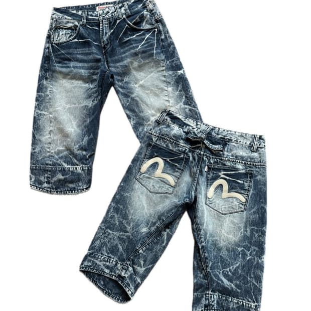 에비수 워싱 하프 신치백 데님팬츠 반바지 7부~8부