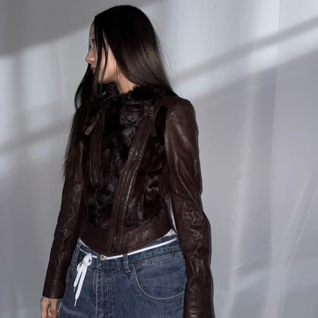 브라운 퍼 레더자켓 