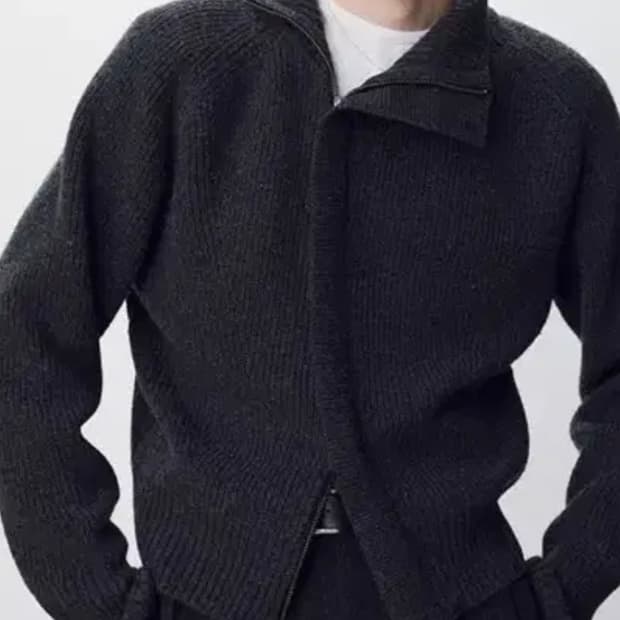 토니웩 니트 집업 차콜 Wool Diagonal Zippered