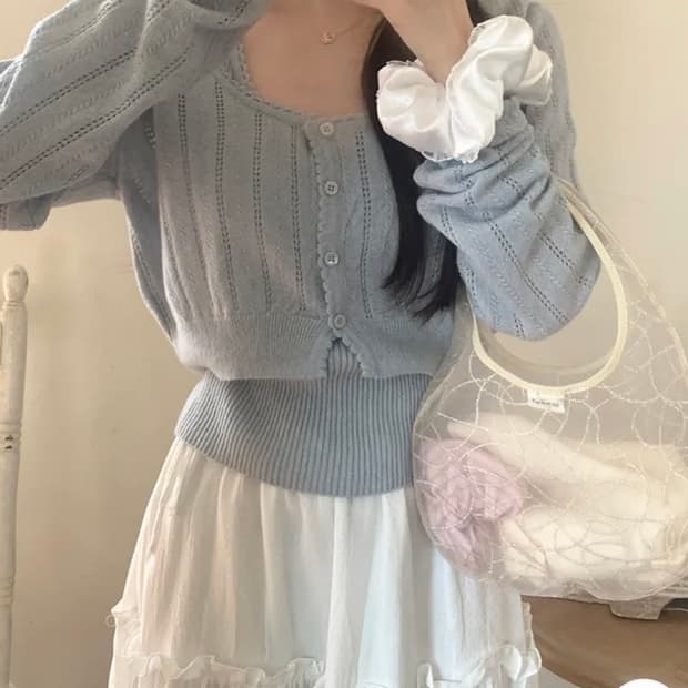 (새상품)소녀레시피 멜로 펀칭 나시가디건 세트