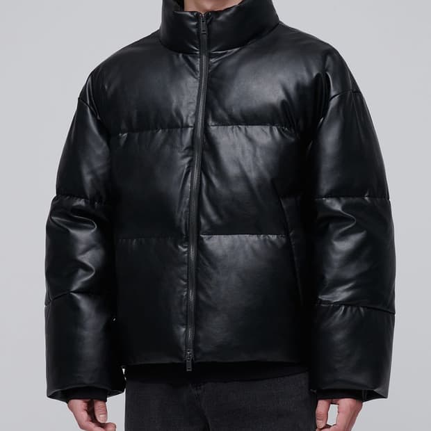 무탠다드 비건 레더 푸퍼 숏 패딩 재킷 [블랙]