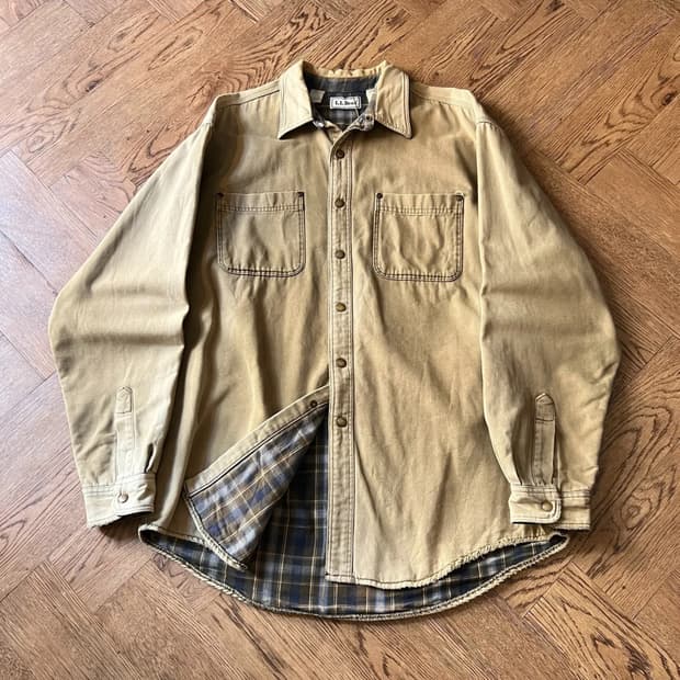[L]90's 엘엘빈 USA Made 체크라이닝 썬페이딩 캔버스 워크셔츠