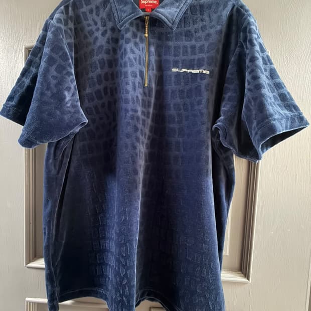 Supreme Croc Velour Zip Polo Navy (L)