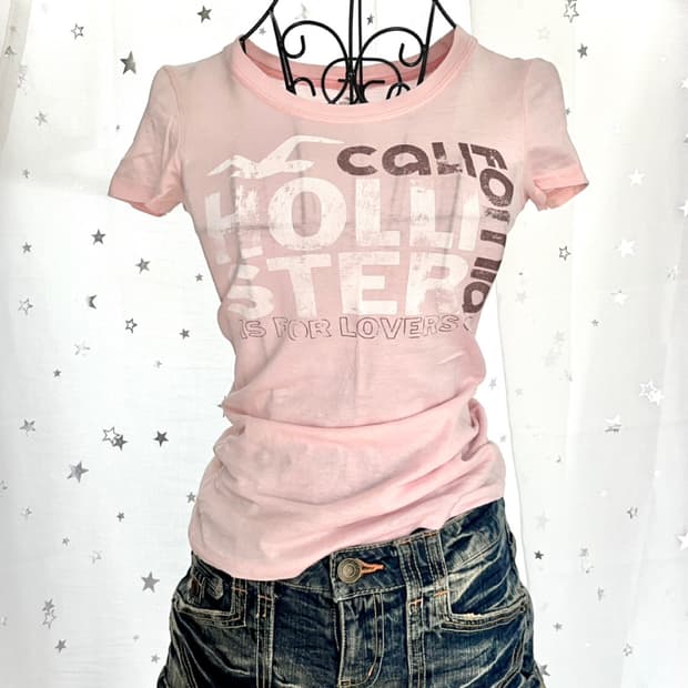 홀리스터 hollister 연핑크 레터링 반팔