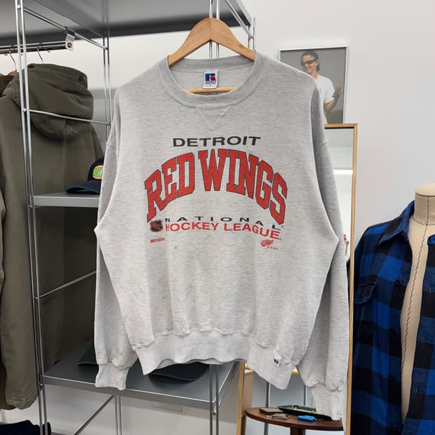 90s 러셀 빈티지 레드윙스 누더기 스웻셔츠 맨투맨 made in USA