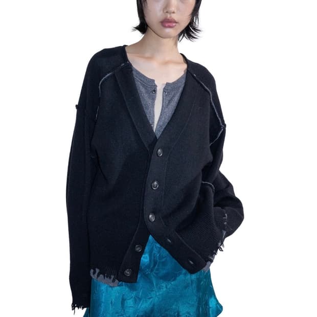 퍼버즈 레이어드 램스울 가디건 