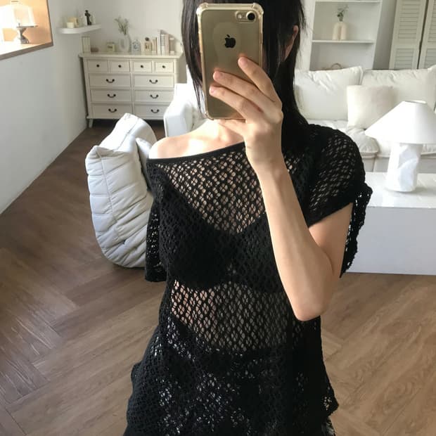 vintage black net top