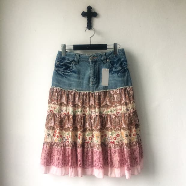 Ethnic mood printing layered skirt