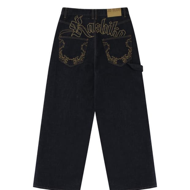 카시코 엠브로이드 워싱 데님 팬츠 블랙