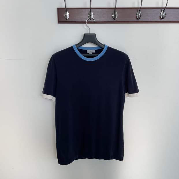 코스 공용S-M 네이비 링거 반팔 티셔츠
