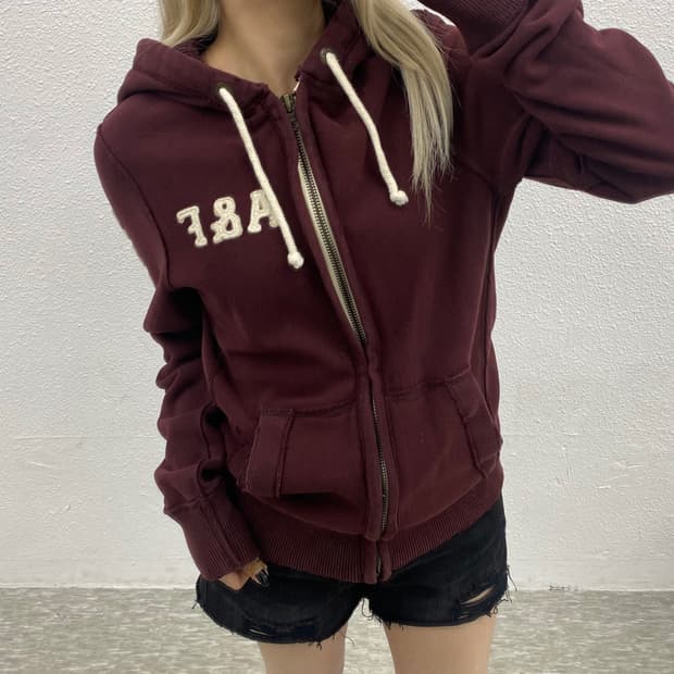 아베크롬비 사이드로고 버건디 후드집업 S