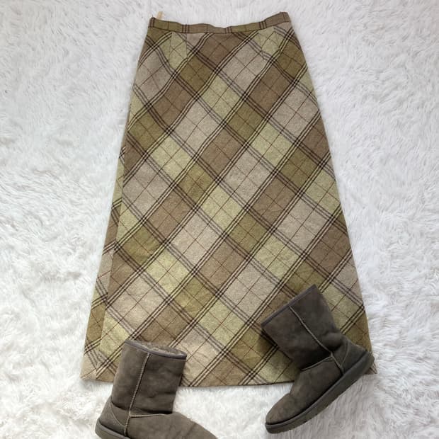 jpn vintage olive khaki check wool skirt