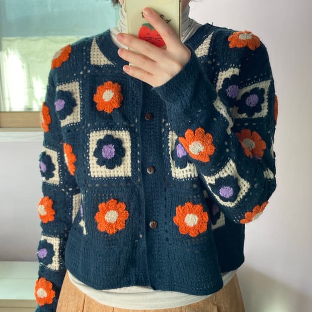 일본진티지) 꽃 뜨개 가디건