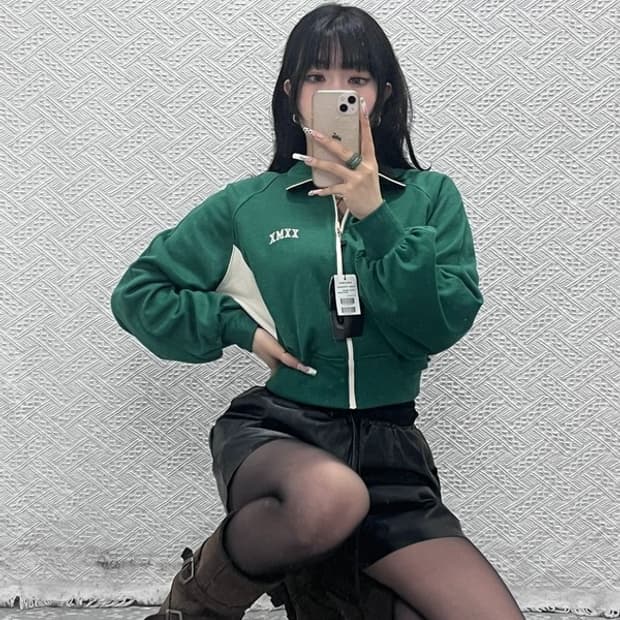젝시믹스 빈티지 스포티 러닝 딥그린 크롭 집업 자켓 M C11494